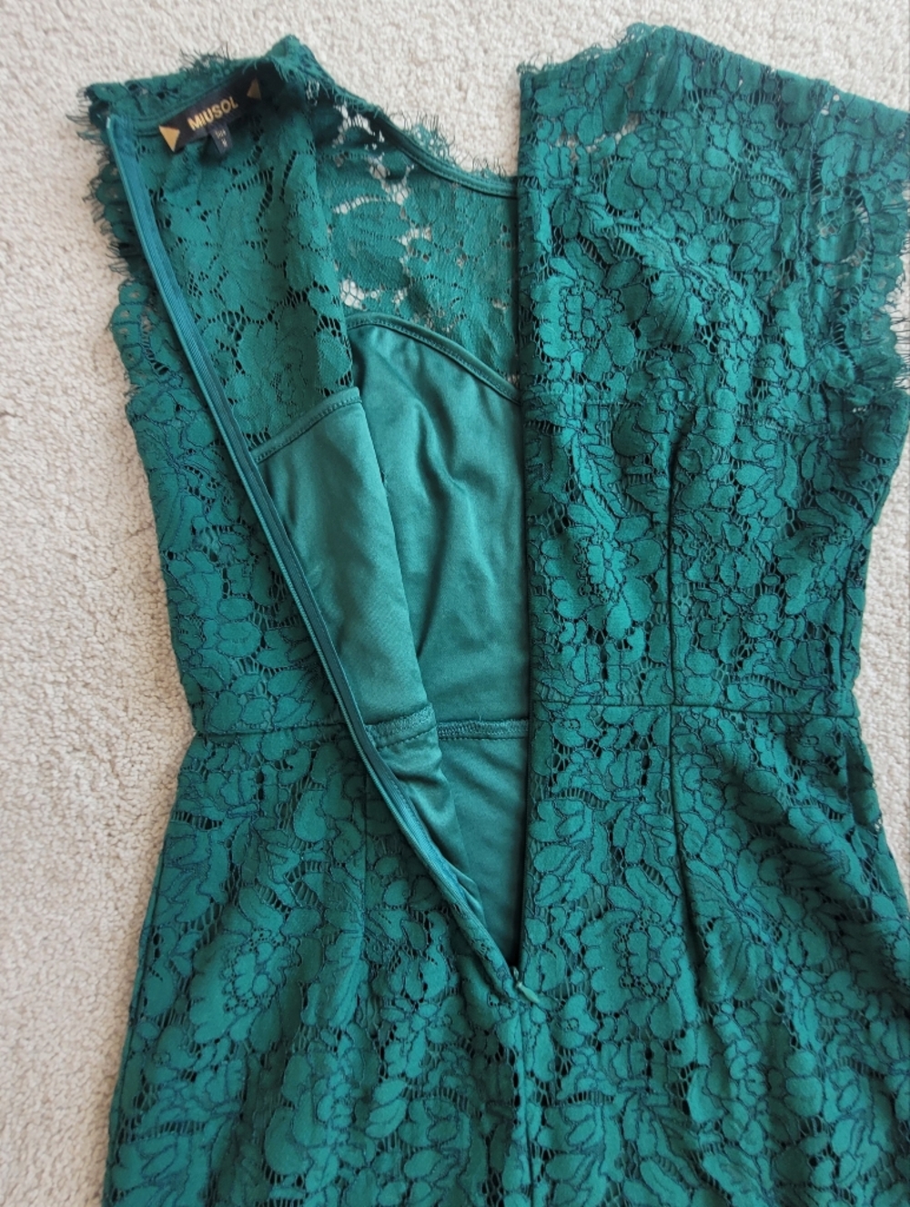Miusol Elegant Green Lace Sheath Dress Cap Sleeve Cocktail Dress Sz M - Picture 6 of 12